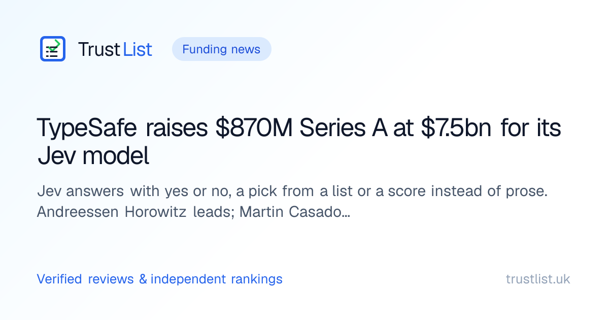 TypeSafe raises $870M Series A at $7.5bn for its Jev model - TrustList